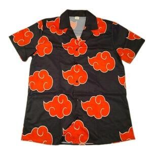 Naruto Akatsuki Button Up Shirt Size 2x Xxl Red Cloud New Mens Anime